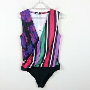 ZARA BODYSUIT WITH CONTRASTING STRIPED AND FLORAL